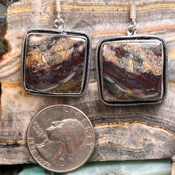 Genuine stick agate earrings (Z-6) - Picture 4 of 8